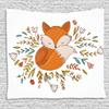 Ambesonne Cartoon Tapestry, Fox Sleeping in a Floral Made Bed Circle Art Print, Wide Wall Hanging for Bedroom Living Room Dorm, 80" X 60", Dark Orange view 1