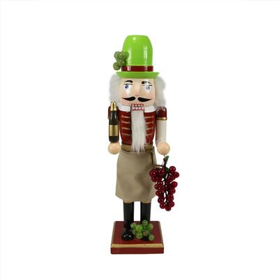 Nutcracker Factory 97135 14" Decorative Wooden Christmas Nutcracker Vintner with Wine and Grapes