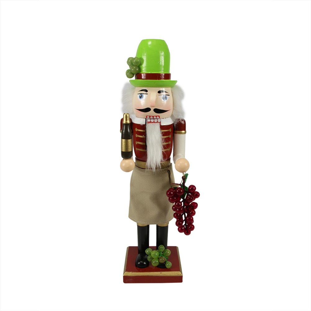 Nutcracker Factory 97135 14" Decorative Wooden Christmas Nutcracker Vintner with Wine and Grapes