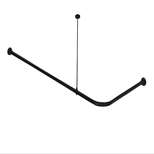 Flat Black Corner Shower Curtain Rod (30" x 48") Round Brackets