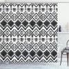 Ambesonne Tribal Shower Curtain, Hand Drawn Style Tribal Pattern Geometric and Oranmental Aztec Design Print, Cloth Fabric Bathroom Decor Set with Hooks, 69" W x 75" L, White and Black view 1