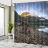 Ambesonne Driftwood Shower Curtain, Landscape of a Mountain Lake and Cloudy Sky Driftwood on Rocky Shoreline, Cloth Fabric Bathroom Decor Set with Hooks, 69" W x 75" L, Blue and Brown view 4