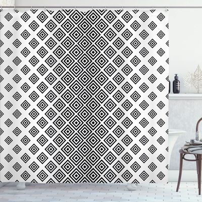 Ambesonne Abstract Shower Curtain, Vertical Square Shaped Geometric Pattern Minimalist Modern Style Trippy Design, Cloth Fabric Bathroom Decor Set with Hooks, 69" W x 70" L, Black Ivory
