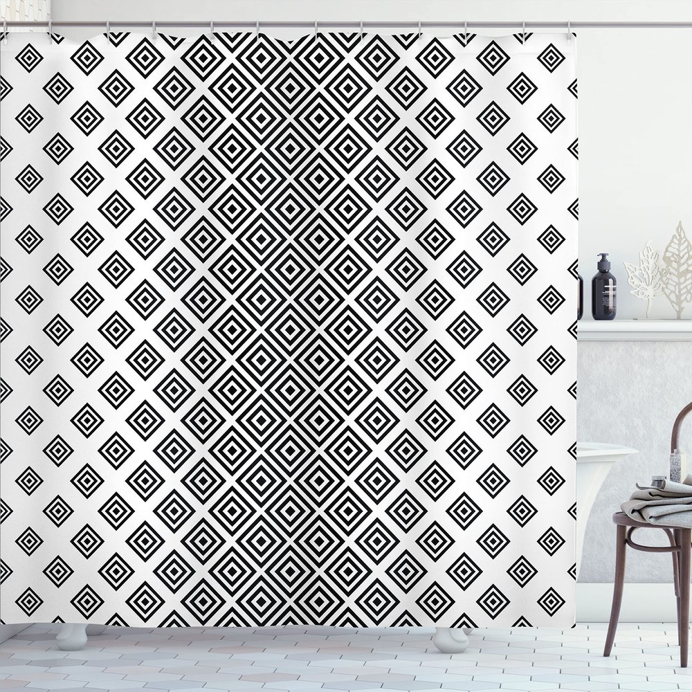 Ambesonne Abstract Shower Curtain, Vertical Square Shaped Geometric Pattern Minimalist Modern Style Trippy Design, Cloth Fabric Bathroom Decor Set with Hooks, 69" W x 70" L, Black Ivory