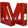 Acrimet Magazine File Holder  Vertical Rack for Documents, Folders and Mail, Durable Plastic Desk Organizer for Office & Home, Clear Red (2 Pack) view 2