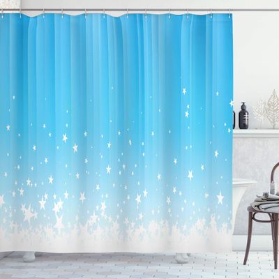 Ambesonne Abstract Shower Curtain, Stars Splashing Down Open Sky Vibrant Celestial Rays Beams Design, Cloth Fabric Bathroom Decor Set with Hooks, 69" W x 84" L, Sky Blue White