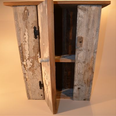 Amish Wares Rustic Primitive Barnwood Cabinet to Display Country Decor and Antiques in Your Country Cabin Stationary or Wall Mount Barn Wood Cabinet Has Many Uses