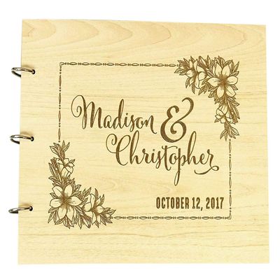 Wooden Wedding Guest Book Personalized Name and Date Rustic Wood Engraved Advice Book Photo Album