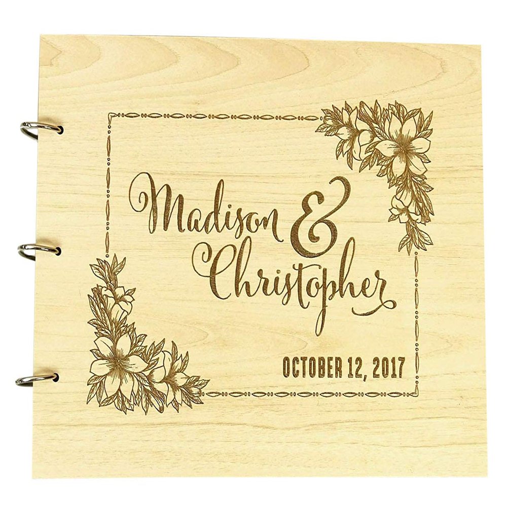 Wooden Wedding Guest Book Personalized Name and Date Rustic Wood Engraved Advice Book Photo Album