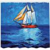 Ambesonne Nautical Shower Curtain, Oil Painting Style Sailing Ship on Horizon Impressionist Art Image Print, Cloth Fabric Bathroom Decor Set with Hooks, 69" W x 70" L, Navy Blue and Blue view 2