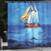 Ambesonne Nautical Shower Curtain, Oil Painting Style Sailing Ship on Horizon Impressionist Art Image Print, Cloth Fabric Bathroom Decor Set with Hooks, 69" W x 70" L, Navy Blue and Blue view 3