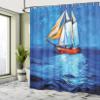 Ambesonne Nautical Shower Curtain, Oil Painting Style Sailing Ship on Horizon Impressionist Art Image Print, Cloth Fabric Bathroom Decor Set with Hooks, 69" W x 70" L, Navy Blue and Blue view 4