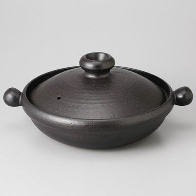Black Large Japanese and Western Pot, 13.4 x 11.0 x 6.3 inches (34 x 28 x 16 cm), Earthenware Pot, Restaurant, Commercial Use, Japanese Tableware,