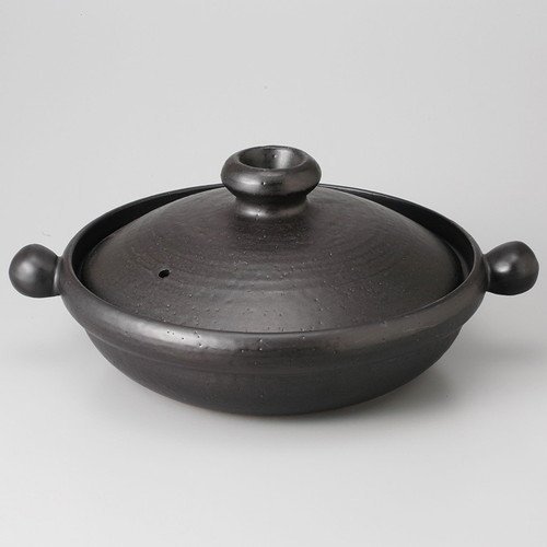 Black Large Japanese and Western Pot, 13.4 x 11.0 x 6.3 inches (34 x 28 x 16 cm), Earthenware Pot, Restaurant, Commercial Use, Japanese Tableware,