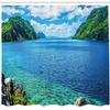 Ambesonne Nature Shower Curtain, Scenic View Sea Bay and Mountain Islands in Palawan Philippines Idyllic Image, Cloth Fabric Bathroom Decor Set with Hooks, 69" W x 84" L, Blue Green White view 2