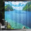 Ambesonne Nature Shower Curtain, Scenic View Sea Bay and Mountain Islands in Palawan Philippines Idyllic Image, Cloth Fabric Bathroom Decor Set with Hooks, 69" W x 84" L, Blue Green White view 3