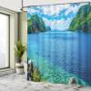 Ambesonne Nature Shower Curtain, Scenic View Sea Bay and Mountain Islands in Palawan Philippines Idyllic Image, Cloth Fabric Bathroom Decor Set with Hooks, 69" W x 84" L, Blue Green White view 4