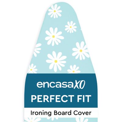 Encasa XO Ironing Board Cover and Pad 54"x18" - Thick 3mm Felt Padding, Drawstring Tightening & Lock, Easy Fit, Scorch & Stain Resistant, Fits X-Large Ironing Board - Daisy Blue