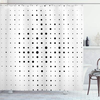Ambesonne Abstract Shower Curtain, Pop Art Style Illustration with Big and Little Dots Minimalist Half Toned Pattern, Cloth Fabric Bathroom Decor Set with Hooks, 69" W x 84" L, White and Black