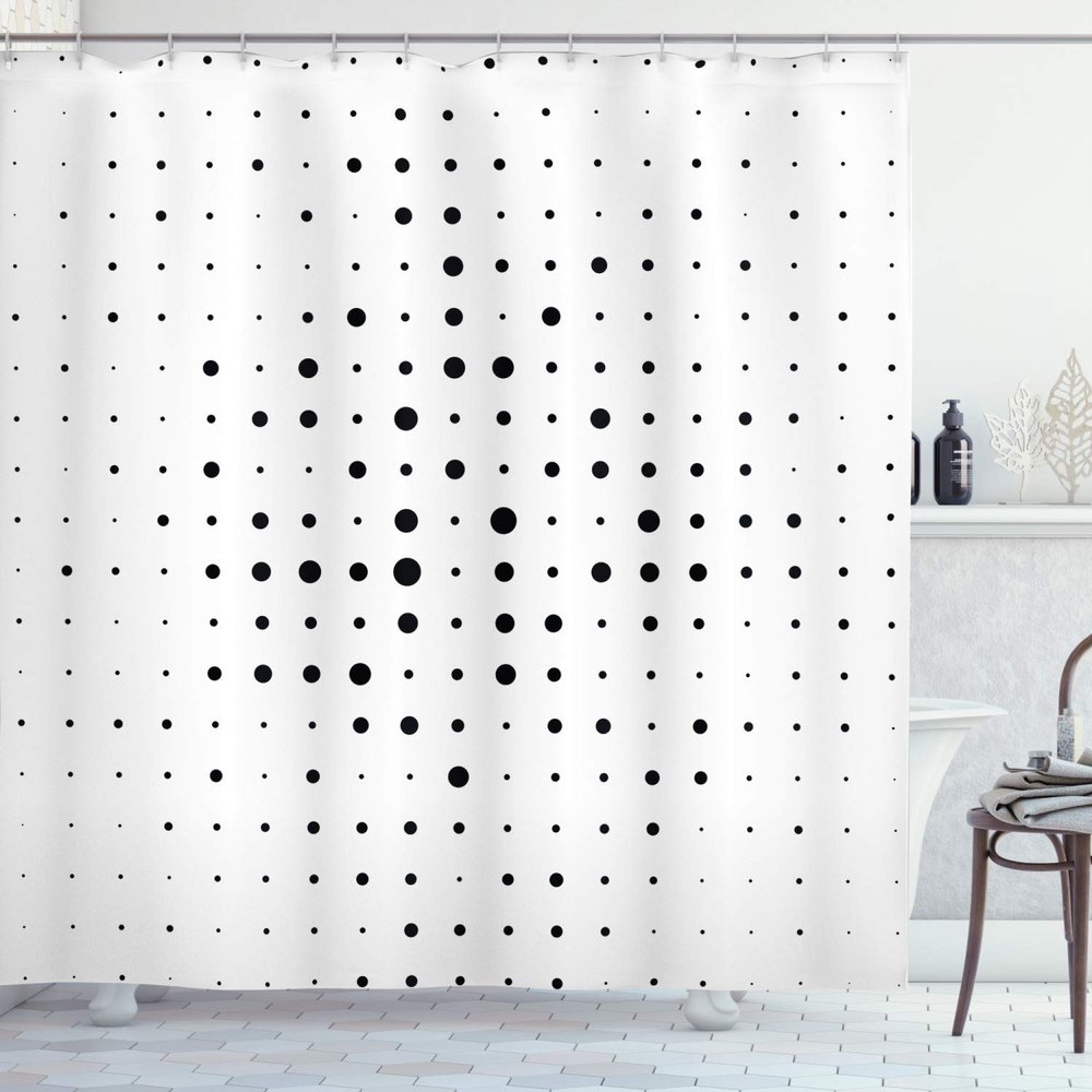 Ambesonne Abstract Shower Curtain, Pop Art Style Illustration with Big and Little Dots Minimalist Half Toned Pattern, Cloth Fabric Bathroom Decor Set with Hooks, 69" W x 84" L, White and Black