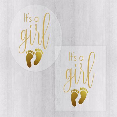 It's A Girl Color Foil on Clear/Transparent Baby Shower Stickers, Baby Shower Envelope Seals, Birth Announcements (#372-G-CF)
