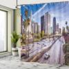 Ambesonne Travel Shower Curtain, Downtown Cityscape of Los Angeles California USA Avenue Buildings Palms Print, Cloth Fabric Bathroom Decor Set with Hooks, 69" W x 84" L, Blue Grey Green view 4