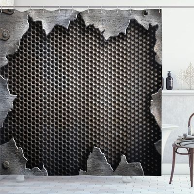Ambesonne Modern Shower Curtain, Grunge Background with Digital Featured Cracked Look Futuristic Graphic Print, Cloth Fabric Bathroom Decor Set with Hooks, 69" W x 70" L, Charcoal Grey