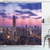 Ambesonne Modern Shower Curtain, City Sunset Coast of Big Town Dramatic Sky View with Skyscrapers Print, Cloth Fabric Bathroom Decor Set with Hooks, 69" W x 70" L, Dried Rose Pink Blue view 1
