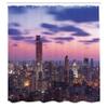 Ambesonne Modern Shower Curtain, City Sunset Coast of Big Town Dramatic Sky View with Skyscrapers Print, Cloth Fabric Bathroom Decor Set with Hooks, 69" W x 70" L, Dried Rose Pink Blue view 2