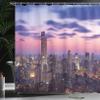 Ambesonne Modern Shower Curtain, City Sunset Coast of Big Town Dramatic Sky View with Skyscrapers Print, Cloth Fabric Bathroom Decor Set with Hooks, 69" W x 70" L, Dried Rose Pink Blue view 3