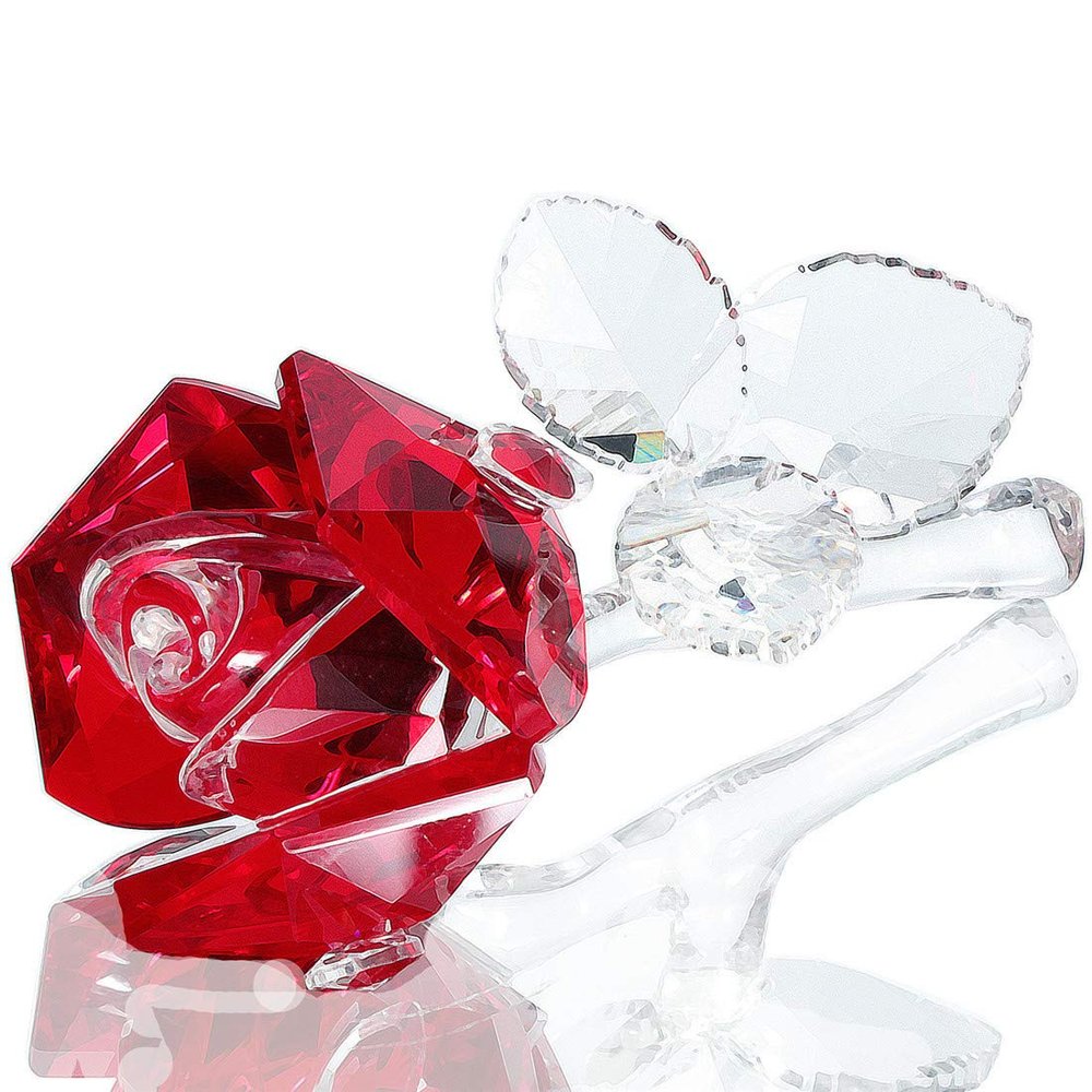 Waltz&F Crystal Rose Flower,Glass Rose Paperweight Figurine Collectible Statue Wedding Table Centerpiece Ornament,Red Rose