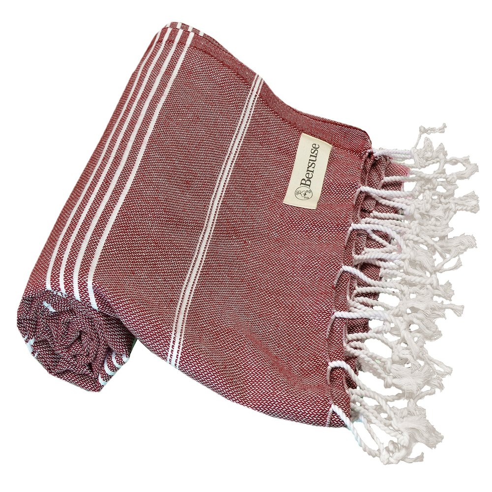 Bersuse Beach Towels Peshtemal Turkish Towels Anatolia Collection Premium Turkish Beach Towel, 100% Cotton, Large, Quick-Dry, Sand-Free, Lightweight - 37x70 Inches, Burgundy (Set of 6)