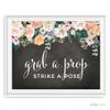 Andaz Press Peach Chalkboard Floral Garden Party Wedding Collection, Party Signs, Grab a Prop & Strike a Pose Photobooth Sign, 8.5x11-inch, 1-Pack view 1
