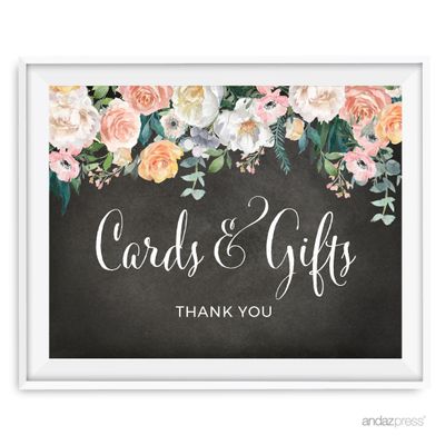 Andaz Press Peach Chalkboard Floral Garden Party Wedding Collection, Party Signs, Cards and Gifts Thank You, 8.5x11-inch, 1-Pack