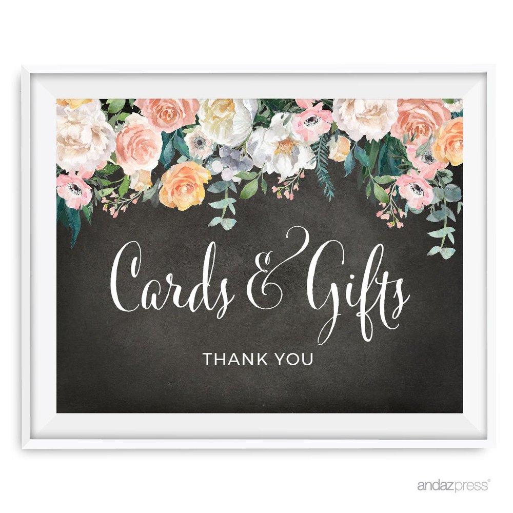 Andaz Press Peach Chalkboard Floral Garden Party Wedding Collection, Party Signs, Cards and Gifts Thank You, 8.5x11-inch, 1-Pack