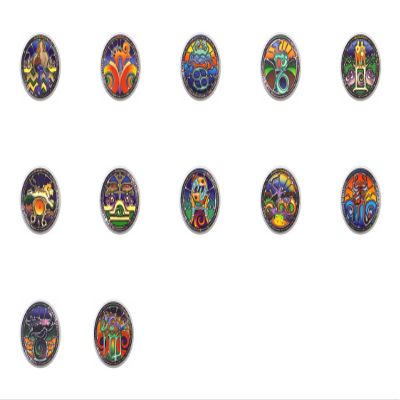 SET OF 12 KNOBS - Zodiac Stained Glass-look - DECORATIVE Glossy CERAMIC Cupboard Cabinet PULLS Dresser Drawer KNOBS