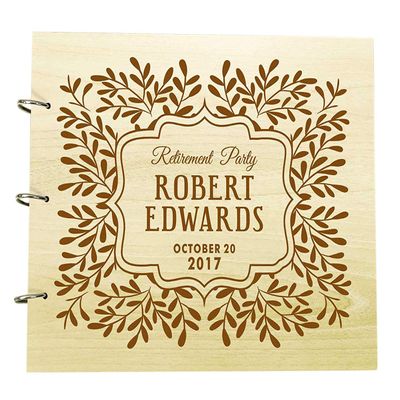 Personalized Retirement Party Wood Engraved Guest Book, Photo Album Custom Scrapbook