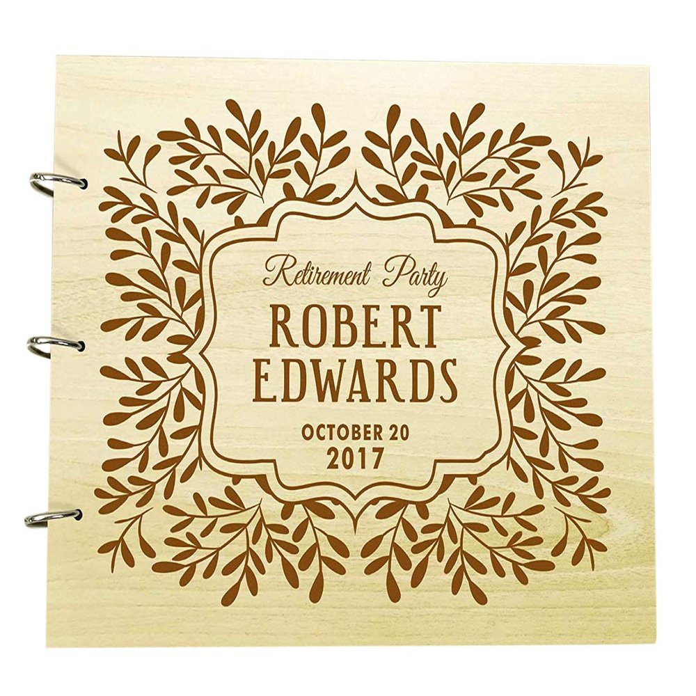 Personalized Retirement Party Wood Engraved Guest Book, Photo Album Custom Scrapbook