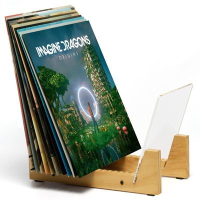 KAIU Vinyl Record Storage Holder - Solid Wood with Crystal Clear Acrylic Holder - Premium Design, Perfect 12" LPs or 7" Singles Display Unit - Stores and Supports up to 50 Albums (Clear)