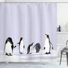 Ambesonne Animal Shower Curtain, Penguins on Polar ICY Land Winter Climate Arctic Cold Season Creatures Print, Cloth Fabric Bathroom Decor Set with Hooks, 69" W x 84" L, White Lilac view 1