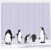 Ambesonne Animal Shower Curtain, Penguins on Polar ICY Land Winter Climate Arctic Cold Season Creatures Print, Cloth Fabric Bathroom Decor Set with Hooks, 69" W x 84" L, White Lilac view 2