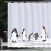 Ambesonne Animal Shower Curtain, Penguins on Polar ICY Land Winter Climate Arctic Cold Season Creatures Print, Cloth Fabric Bathroom Decor Set with Hooks, 69" W x 84" L, White Lilac view 3
