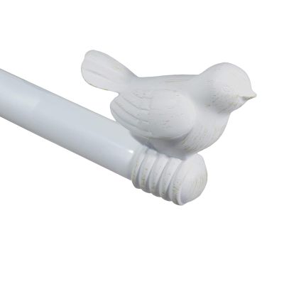 3/4-inch Cute Decorative Bird Adjustable Window Treatment Curtain Single Rod Set, 28" to 48" - Gilded White