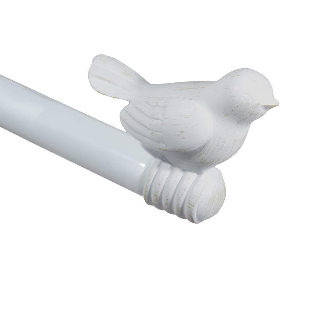 3/4-inch Cute Decorative Bird Adjustable Window Treatment Curtain Single Rod Set, 28" to 48" - Gilded White