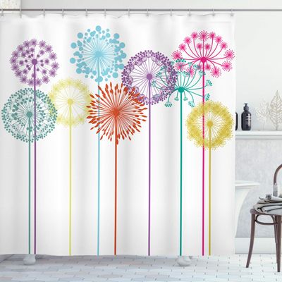 Ambesonne Abstract Shower Curtain, Colorful Modern Motives Spring Art on White Background Illustration Print, Cloth Fabric Bathroom Decor Set with Hooks, 69" W x 84" L, Purple Blue