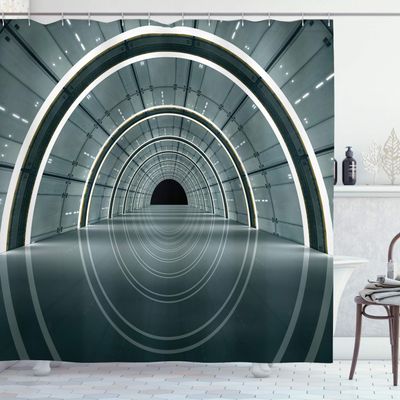 Ambesonne Outer Space Shower Curtain, Science Fiction Theme 3D Design Futuristic Corridor Technologic Image Print, Cloth Fabric Bathroom Decor Set with Hooks, 69" W x 84" L, Blue Grey