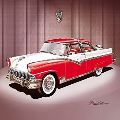 1956 Ford Fairlane Crown Victoria RED & White - MID Level - Art Print Poster by Artist Danny Whitfield - Size 20 x 24