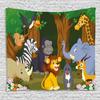 Ambesonne Animal Tapestry, Cartoon Style Gazelle Giraffe Gorilla Lion Animals Illustration, Wide Wall Hanging for Bedroom Living Room Dorm, 60" X 40", Brown Green view 1