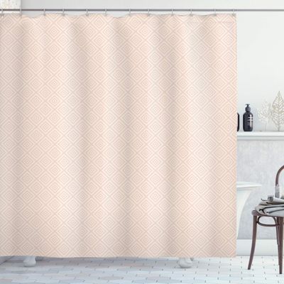 Ambesonne Shabby Flora Shower Curtain, Vintage Geometric Diamond Line Tile Pattern Pastel Color Nested Rhombus Print, Cloth Fabric Bathroom Decor Set with Hooks, 69" W x 84" L, Peach Cream