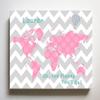 Dr Seuss, Personalized Canvas Nursery Chevron World Map, Customized Baby Name Wall Art Decor, Unique Educational Painting, Memorable Boys & Girls Gift, Giclee Print Stretched on Wood Frame 8X10 view 1